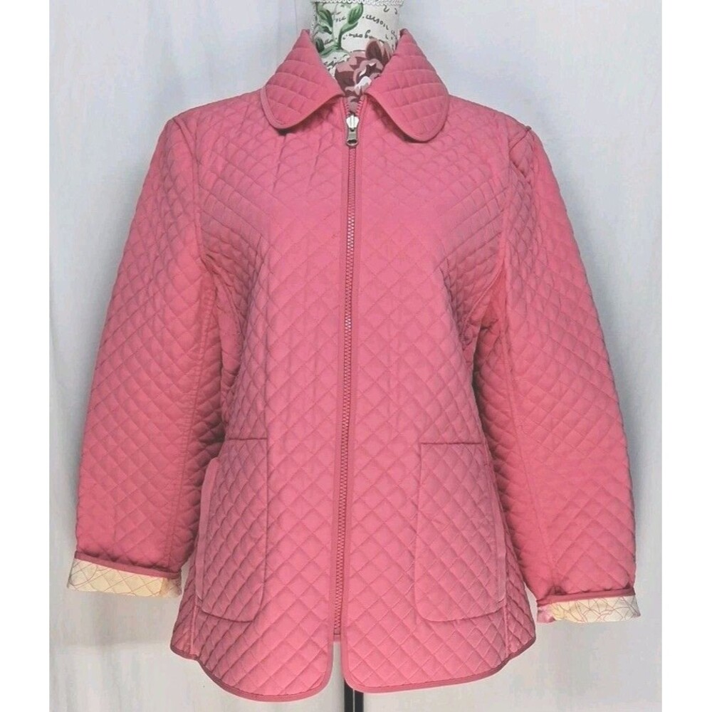 Espirit Womens M Reversible Barbiecore Pink Floral Quilted Jacket Spring Easter